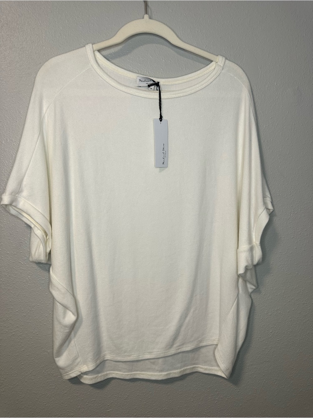 NWT Michael Stars Verna Dolman Sleeve Knit Top Medium Chalk White Soft